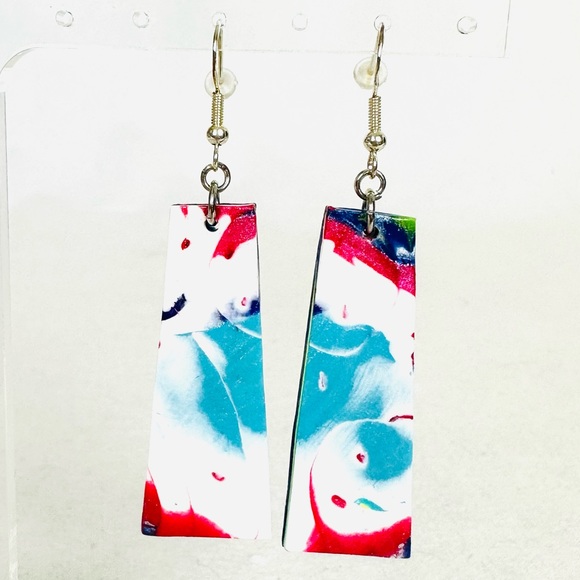 HANDMADE Artisan Polymer Clay and Sterling Silver Colorful 80s-Inspired Earrings - Picture 1 of 9